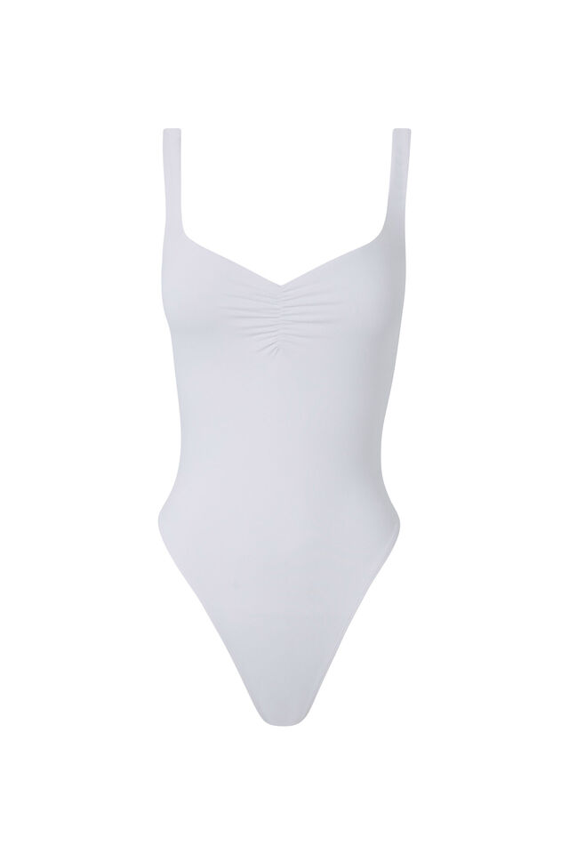 Luxe Scoop Neck Ruched Bodysuit, WHITE
