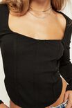 Shani Long Sleeve Rib Corset Top, BLACK