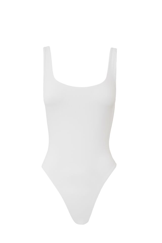 Luxe Square Scoop Bodysuit, WHITE