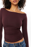 Soft Long Sleeve Off Shoulder Top, CHOC CHERRY - alternate image 4