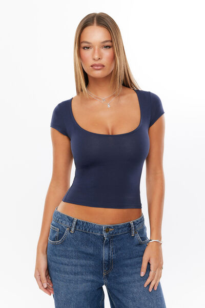 Giselle Scoop Neck Tee, ALL STAR NAVY