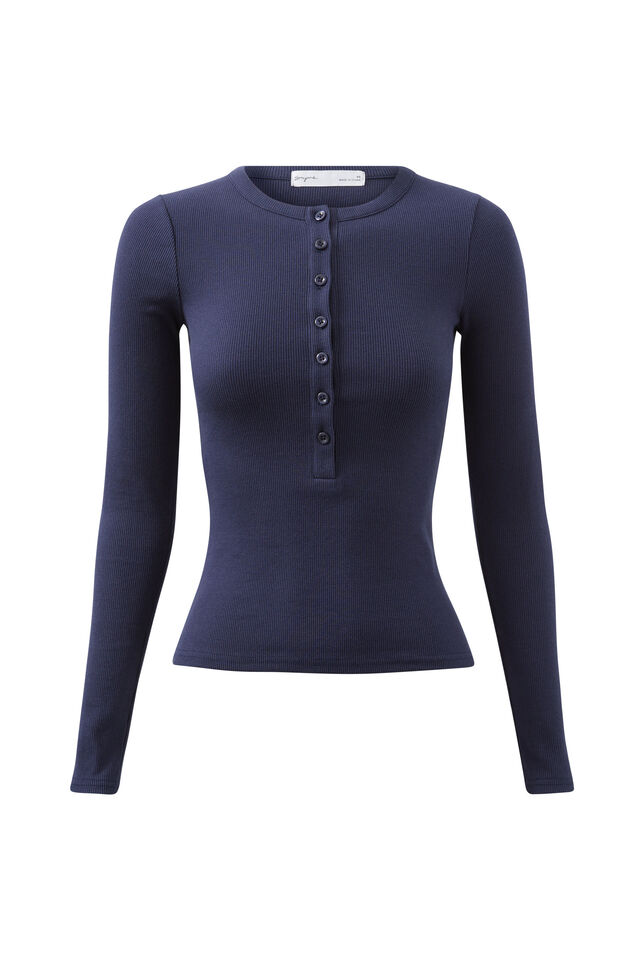 Harriet Henley Long Sleeve Top, NAVY LEAGUE