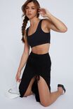 Tatiana Ruched Midi Skirt, BLACK