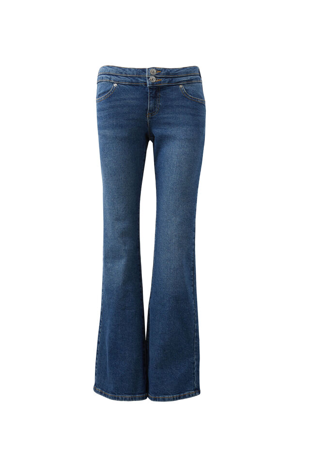 Buttoned Stretch Flare Jean, BLUE IVY