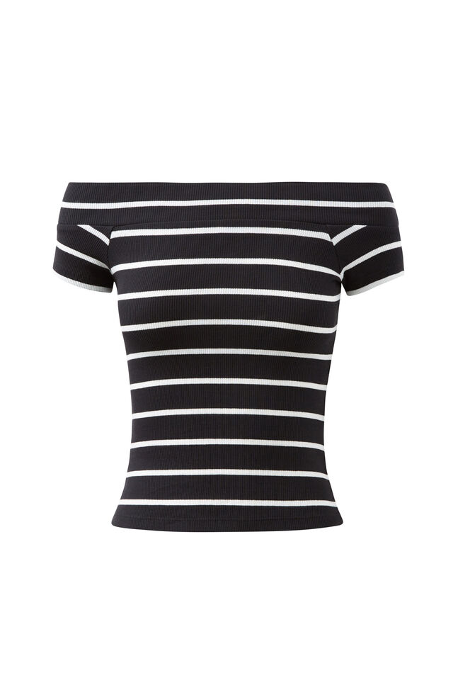 Bianca Off Shoulder Top, BLACK/WHITE STRIPE
