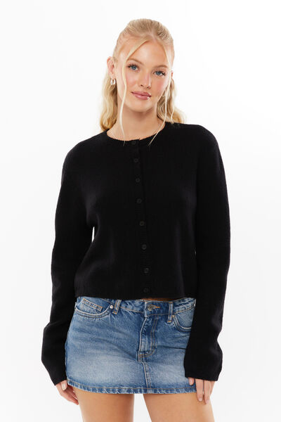 Brydie Button Through Cardigan, BLACK