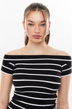 Bianca Off Shoulder Top, BLACK/WHITE STRIPE - alternate image 4