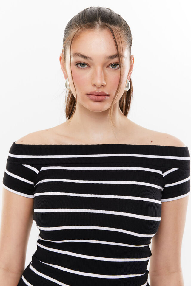Bianca Off Shoulder Top, BLACK/WHITE STRIPE