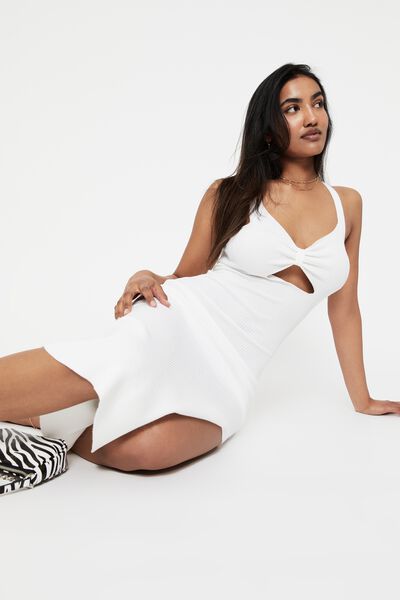 Ashie Knot Front Knit Midi Dress, WHITE