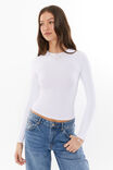 Luxe Long Sleeve Longline Tee, WHITE - alternate image 1