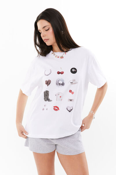 Oversized Graphic Tee, WHITE/COWGIRL SCRAPBOOK