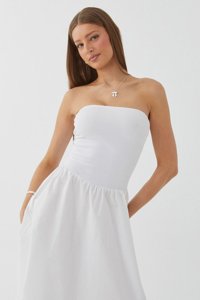 Eva Strapless Midi Dress, WHITE