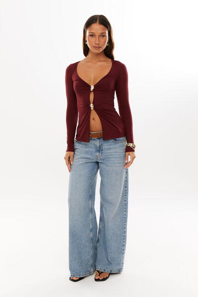 Super Smooth Celine Long Sleeve Top, DARK PLUM