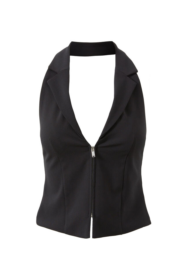 Tilly Zip Through Top, BLACK