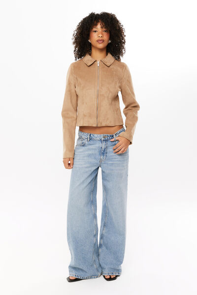Hailey Faux Suede Jacket, TAUPE