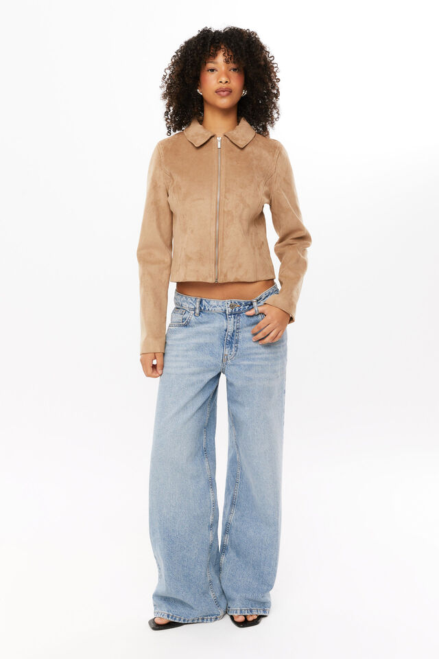 Hailey Faux Suede Jacket, TAUPE