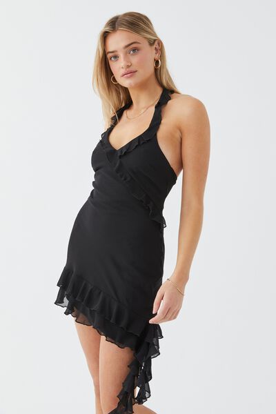Isabella Frill Mini Dress, BLACK