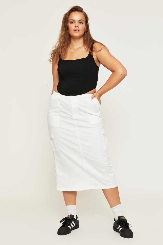 Ash Parachute Maxi Skirt, WHITE