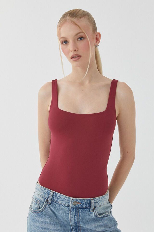 Luxe Square Scoop Bodysuit, DEEP CHERRY