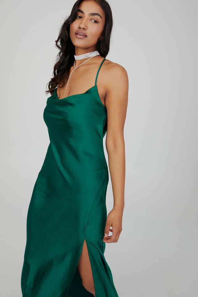 Caitlyn Cowl Neck Formal Dress, PINE GREEN