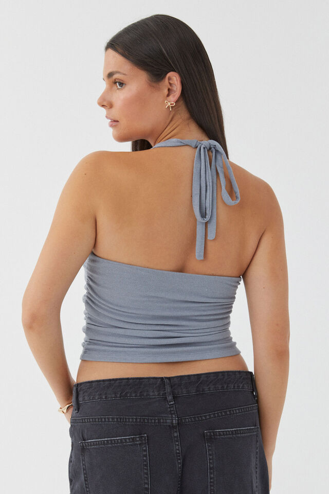 Rami Ruched Halter Top, BLUE GREY