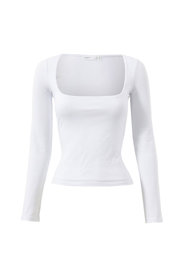 Elodie Square Neck Long Sleeve Top, WHITE