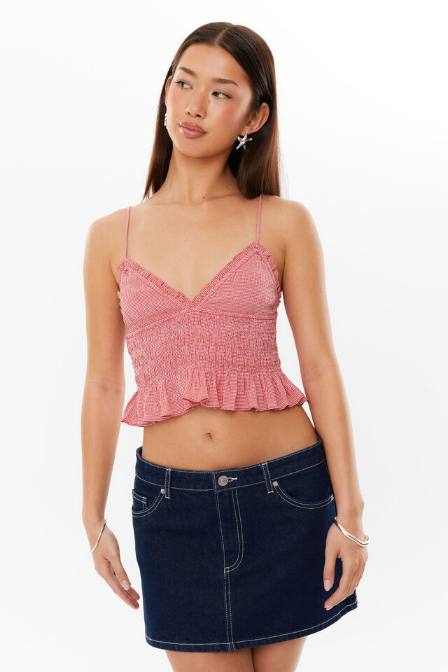 Ollie Shirred Cami, RED GINGHAM
