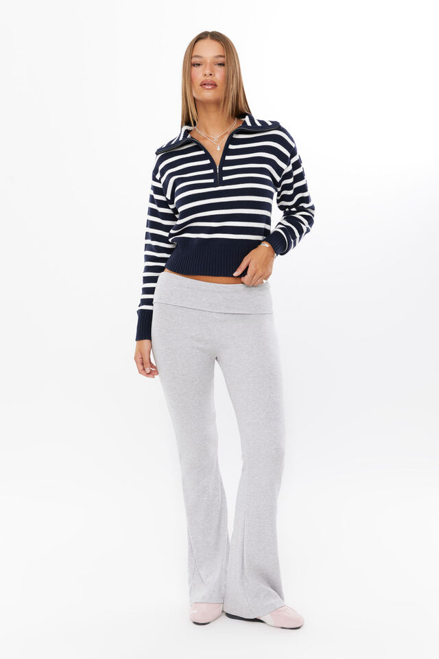 Jacqui Quarter Zip Knit Jumper, MERINGUE WHITE/NAVY LEAGUE