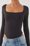 Luxe Square Neck Long Sleeve Bodysuit, BLACK - alternate image 4
