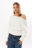 Pippa Off Shoulder Knit Jumper, CLOUD WHITE - alternate image 4