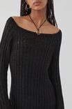 Leah Long Sleeve Open Knit Dress, BLACK - alternate image 2