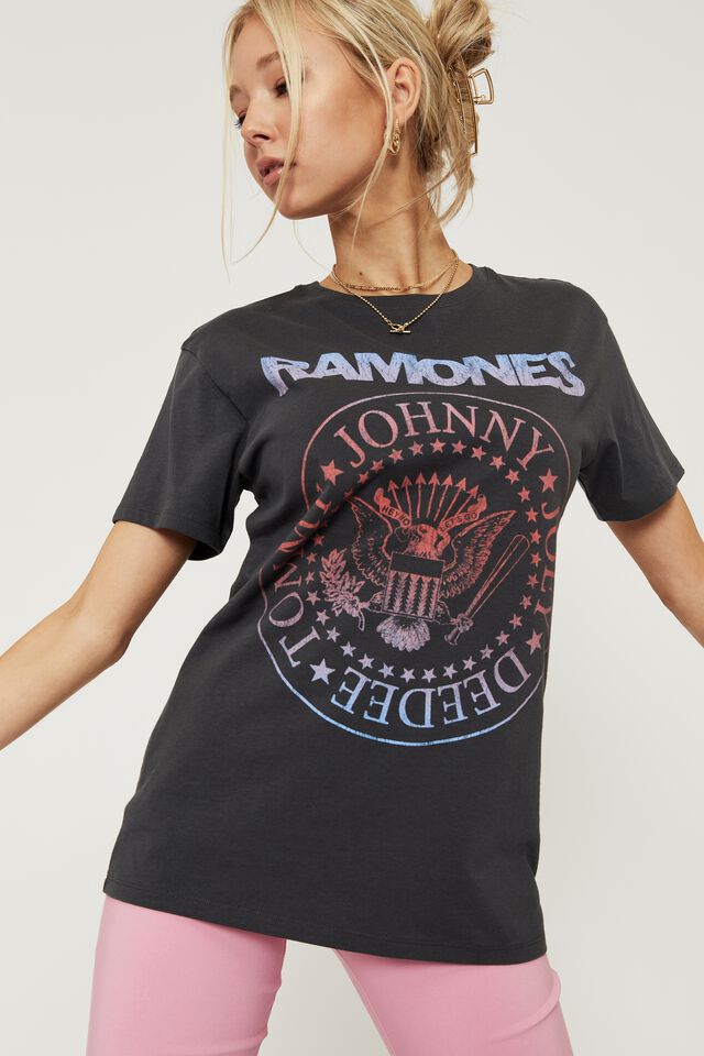 Kylie Printed T Shirt, GRANITE GREY/LCN MT RAMONES OMBRE