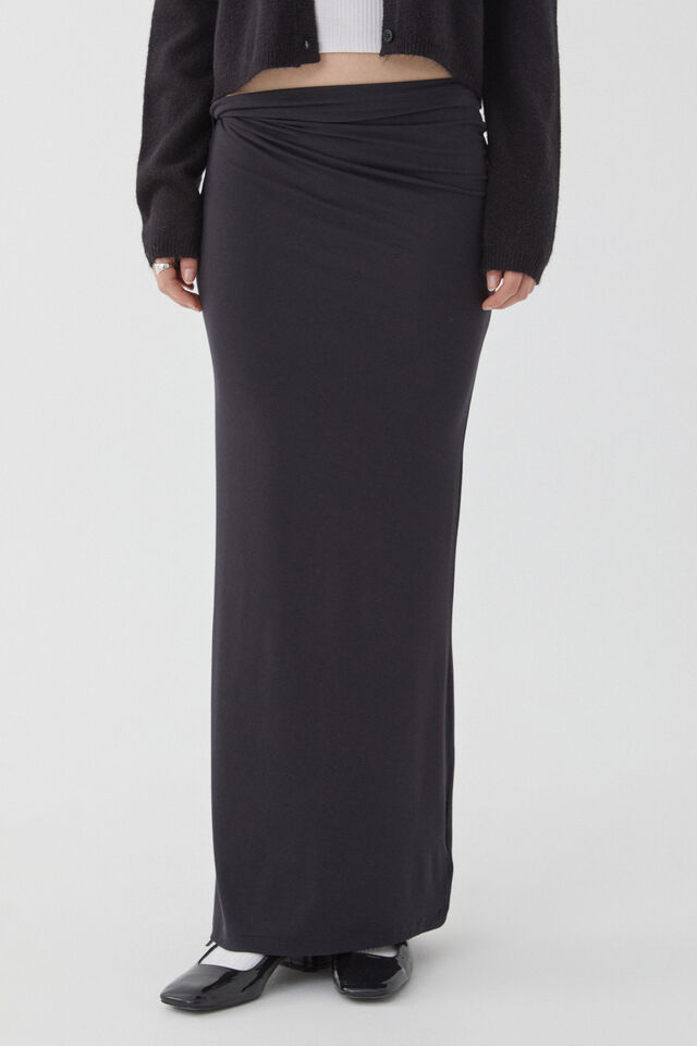 Soft Twist Maxi Skirt, BLACK