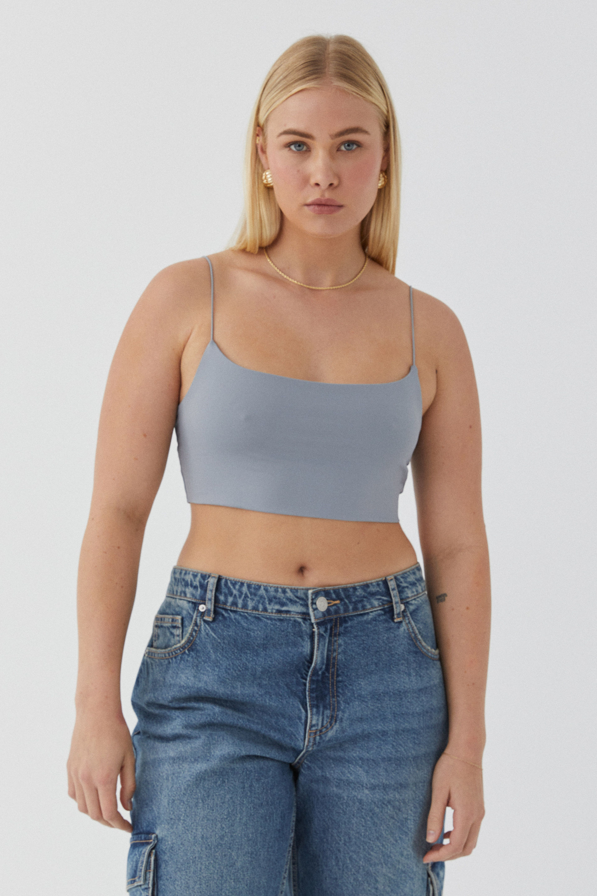 Grey spaghetti strap crop top store