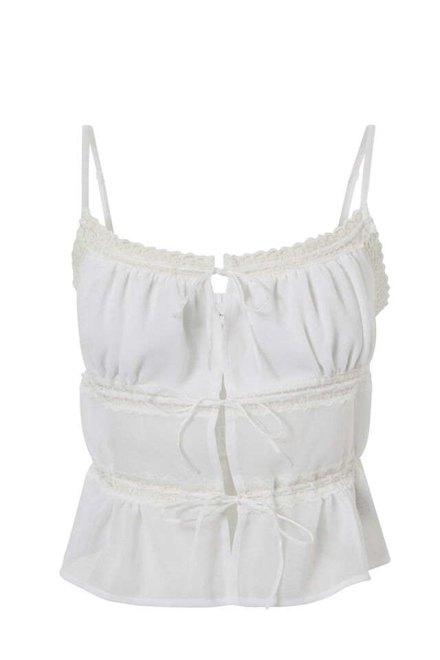 Amy Tie Front Cami, WHITE
