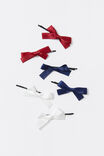 Mini Bow Clips 6Pk, CHERRY/NAVY/WHITE - alternate image 1