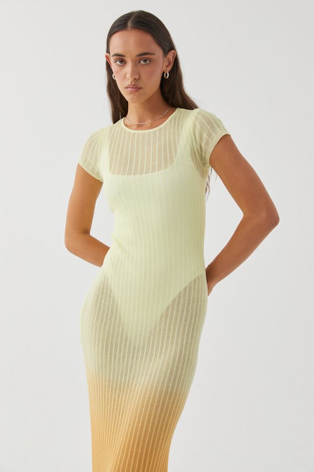 Harlow Sheer Knit Dress, OMBRE YELLOW/ORANGE