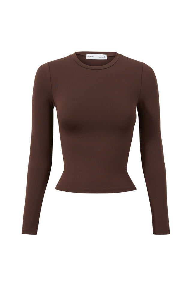 Luxe Long Sleeve Longline Tee, CACAO BROWN