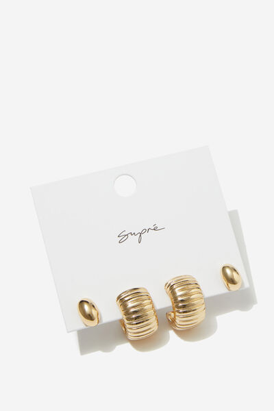 Chunky Ribbed Earring Pack, GOLD