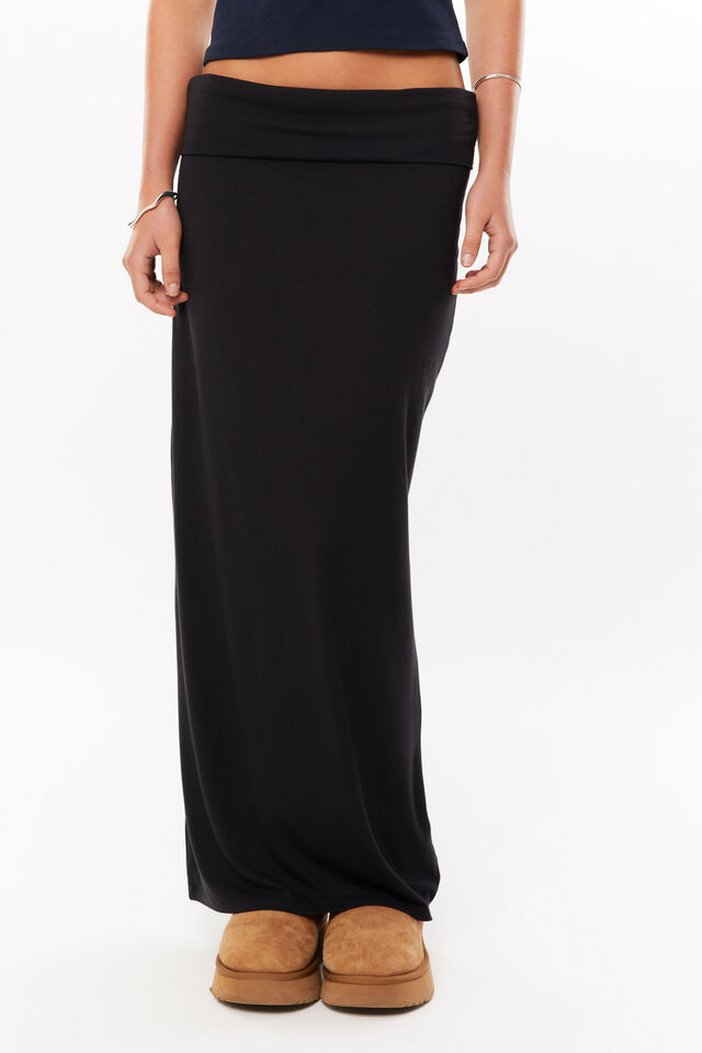 Wren Foldback Maxi Skirt, BLACK