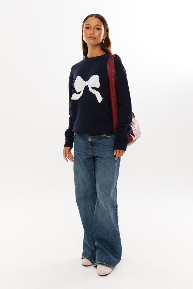 Bambie Crew Jumper, MIDNIGHT NAVY/BOW