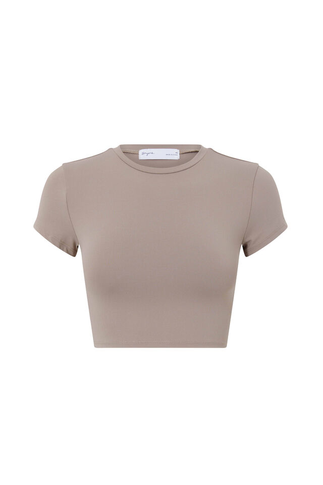 Luxe Cropped Short Sleeve Top, LATTE BROWN