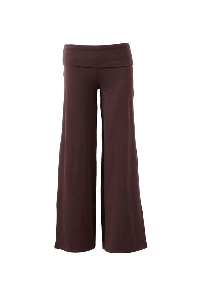 Fold Back Wide Leg Pant, DEEP CHOC