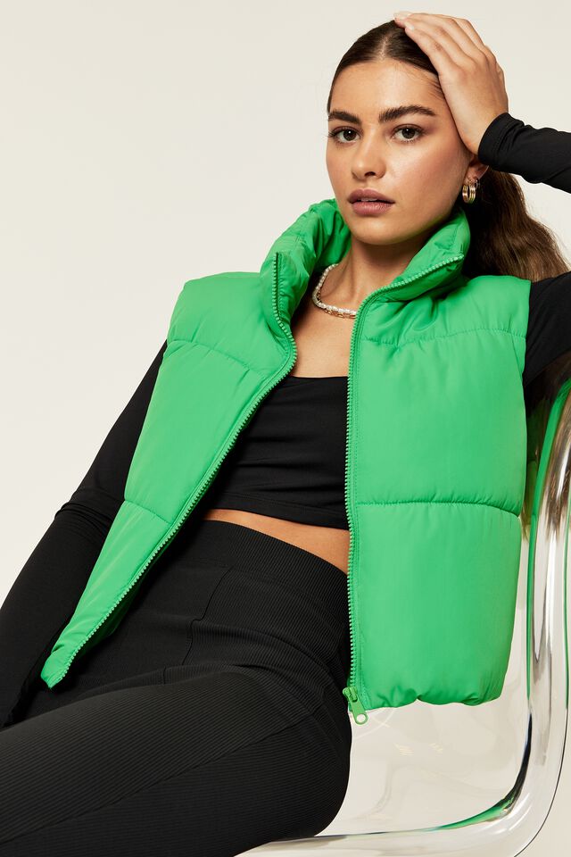Recycled Puffer Vest, APPLE GREEN