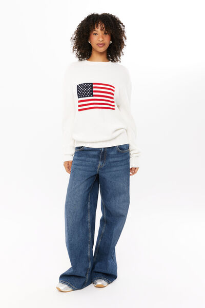 Bambie Crew Jumper, WINTER WHITE/USA FLAG