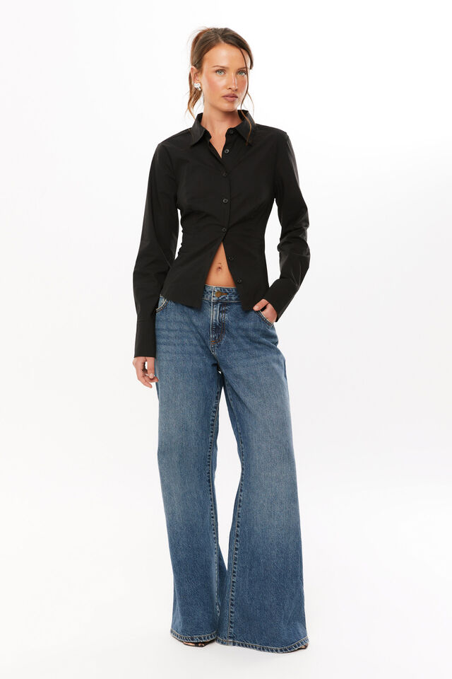 Layla Fitted Shirt, BLACK