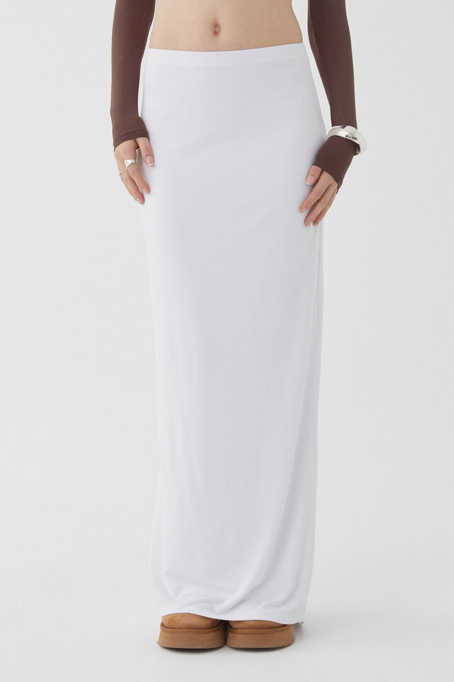 Soft Hipster Maxi Skirt, WHITE