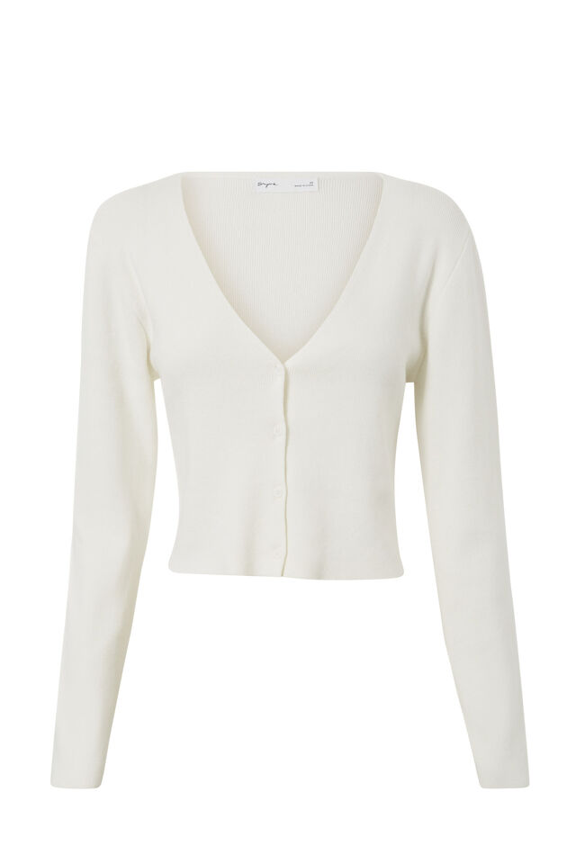 Valentina V Neck Knit Cardi, MERINGUE WHITE