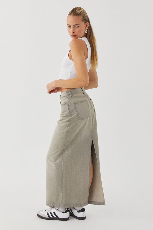 Cali Denim Maxi Skirt, GRUNGE GREY