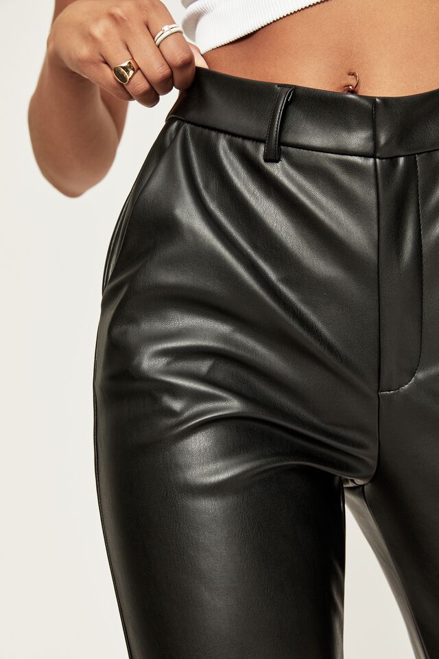 Vegan Leather Straight Leg Pant, BLACK
